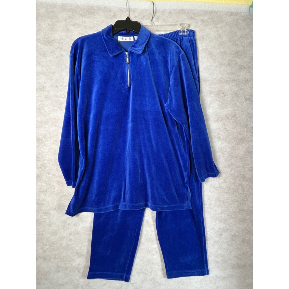 Chaus Sport Womens Vintage Velour Tracksuit Set Cobalt Blue 1/4‎ Zip Large